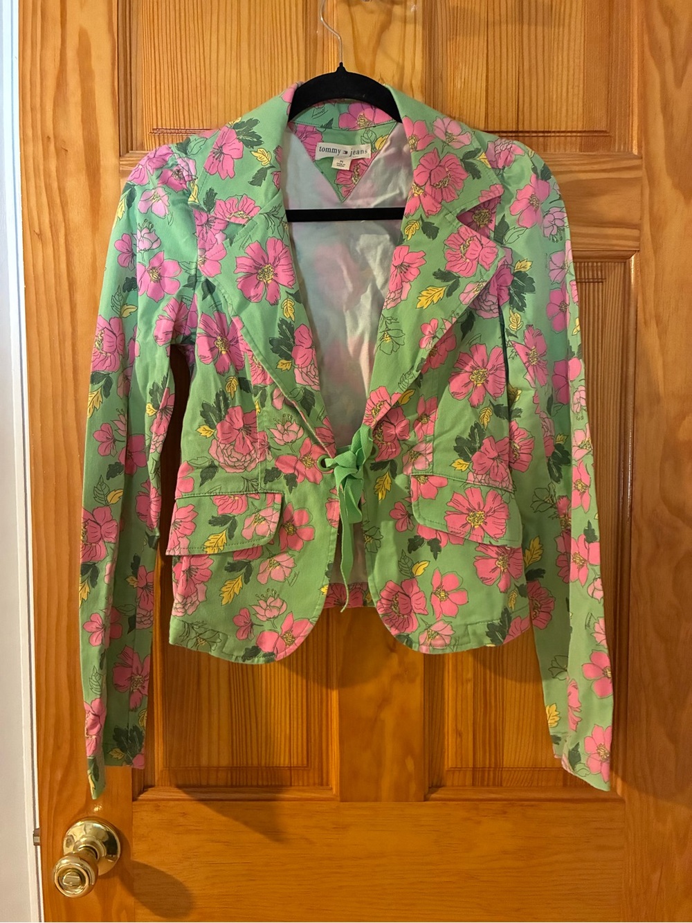 Tommy Hilfiger Green Blazer with Pink Floral Print and Tie Front